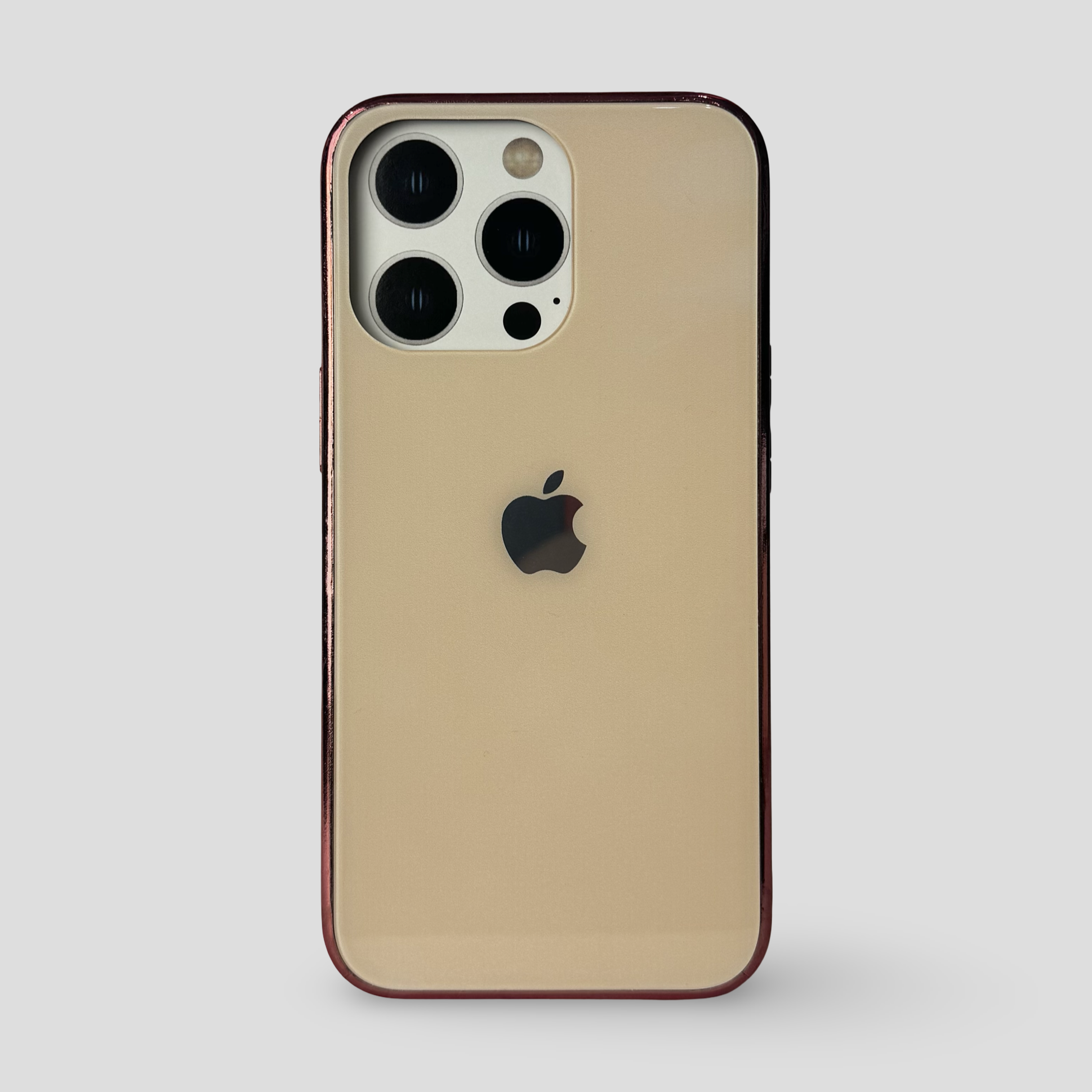 Стъклен кейс с лого за iPhone - Златист 2.0