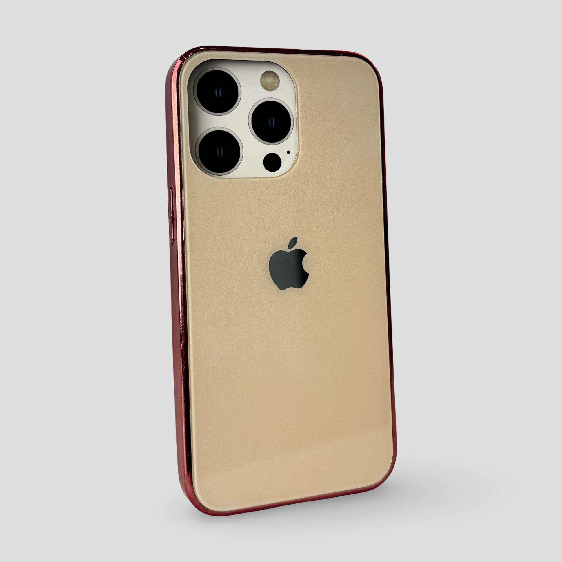 Стъклен кейс с лого за iPhone - Златист 2.0