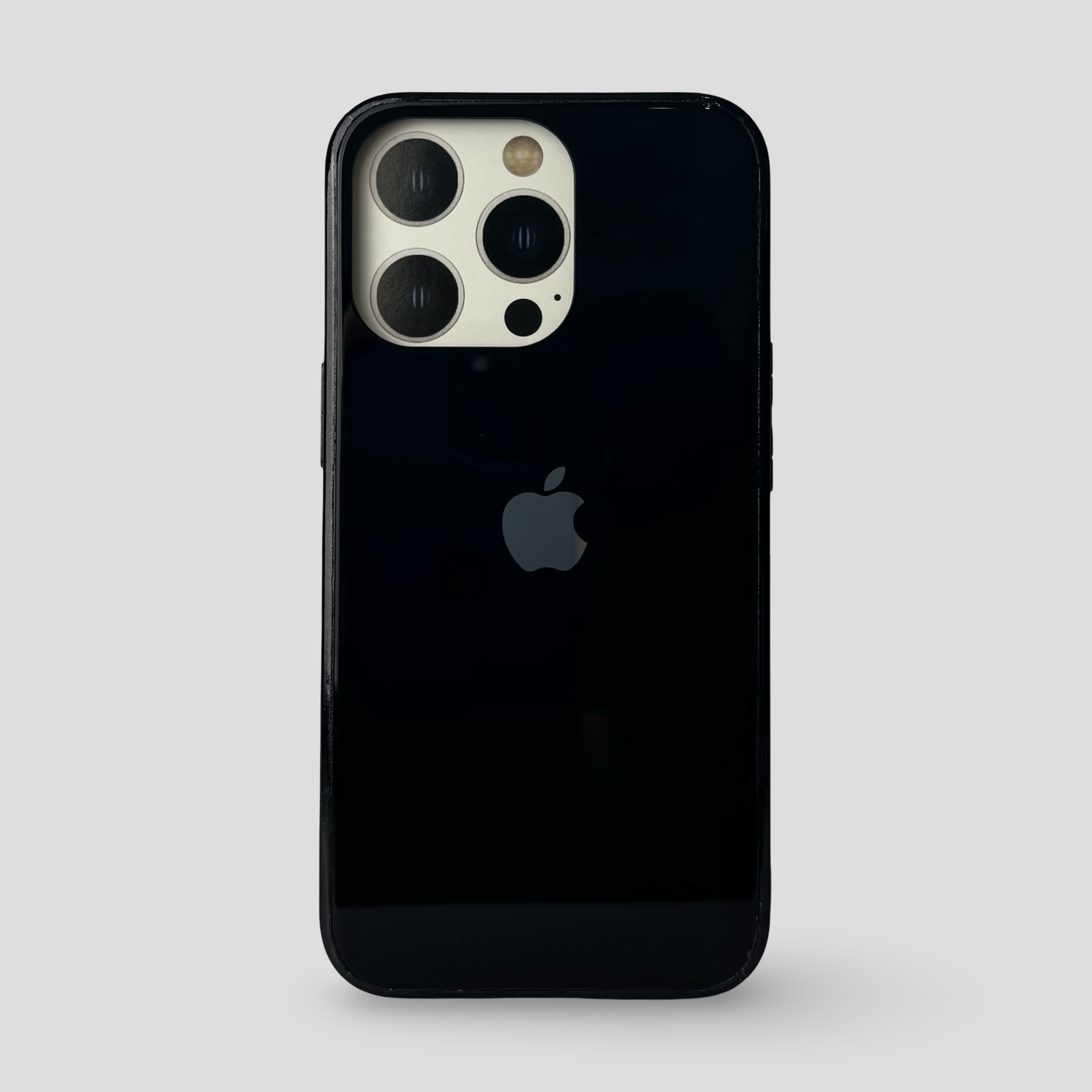 Стъклен кейс с лого за iPhone - Черен