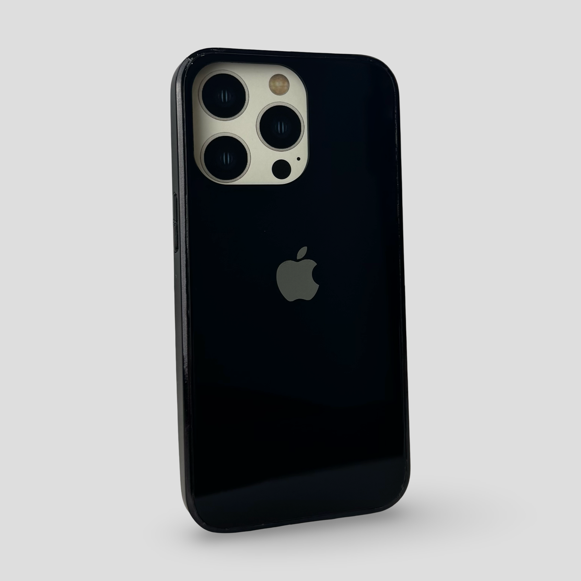 Стъклен кейс с лого за iPhone - Черен