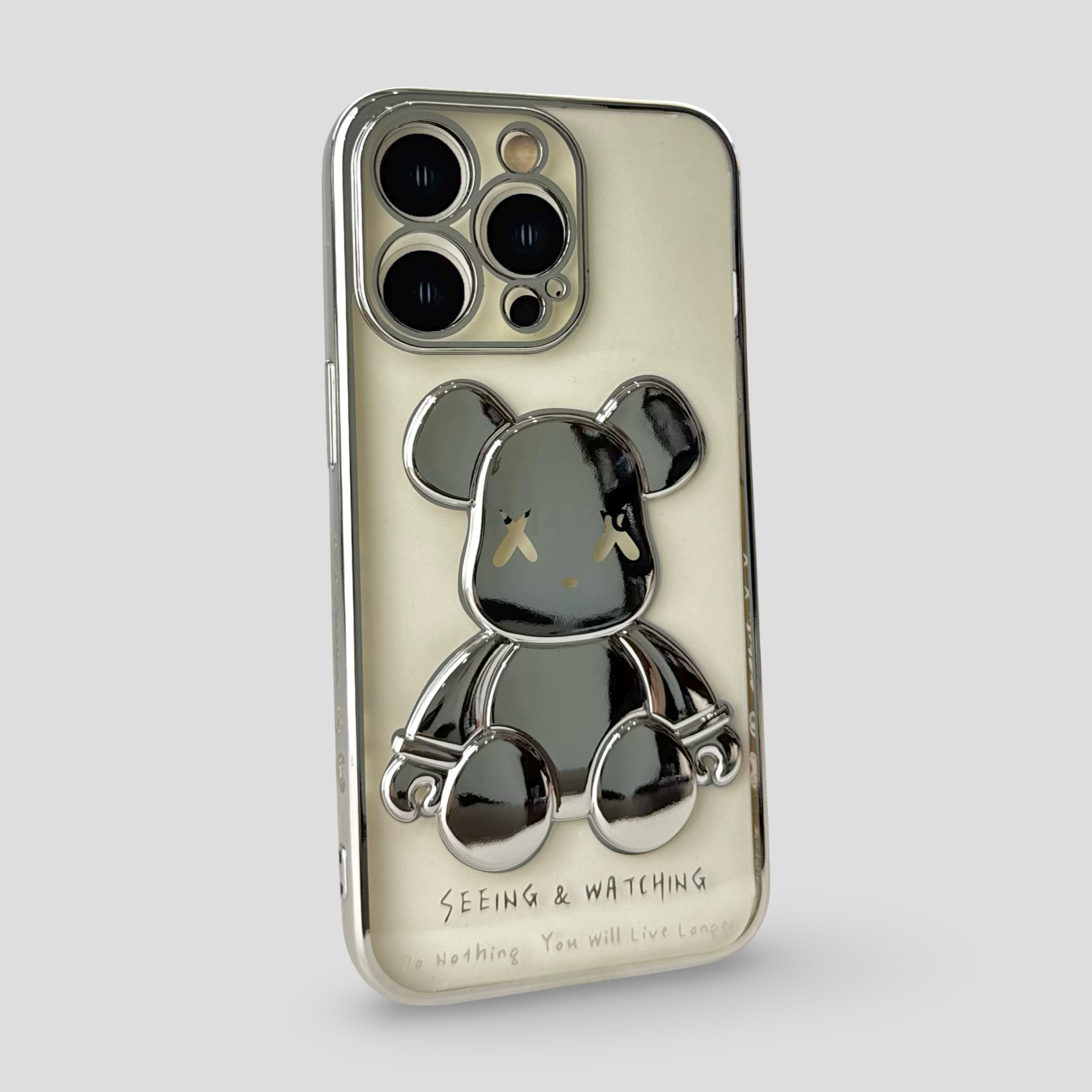 Силиконов кейс за iPhone - "Bear" Сребрист